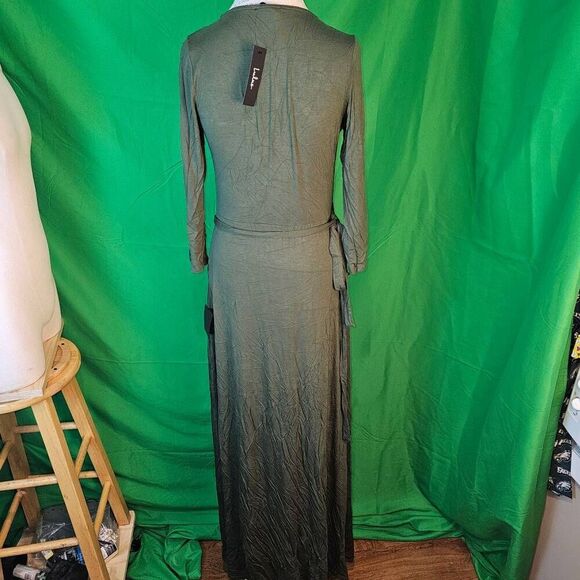 NWT Lulu's Womens Olive‎ Green Wrap Maxi Dress Large - Picture 2 of 5